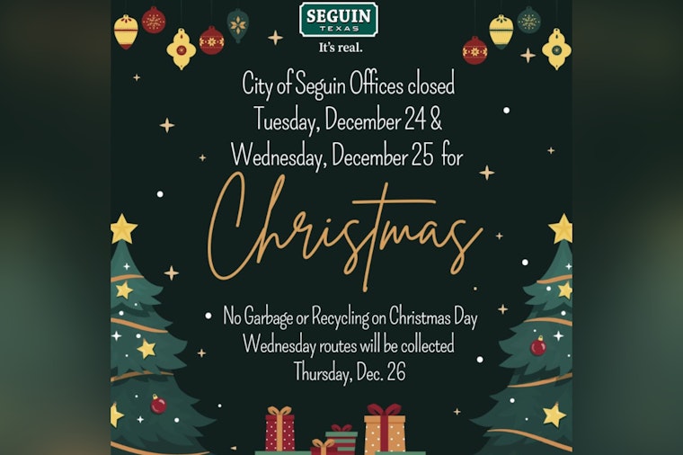 Seguin City Hall and Public Library to Close for Christmas; Adjusted Garbage Schedule Announced