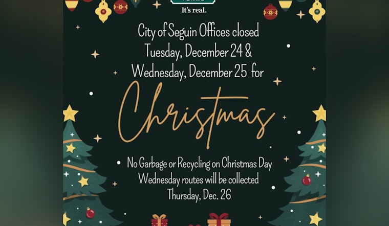 Seguin City Hall and Public Library to Close for Christmas; Adjusted Garbage Schedule Announced
