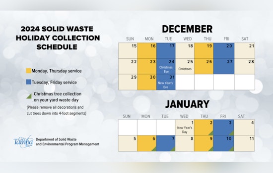 Tampa Announces Garbage Collection Schedule and McKay Bay Transfer Station Hours for Christmas and New Year's Holidays