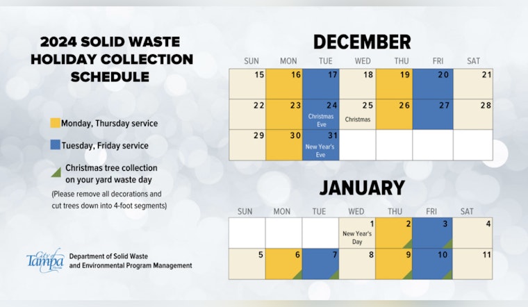 Tampa Announces Garbage Collection Schedule and McKay Bay Transfer Station Hours for Christmas and New Year's Holidays