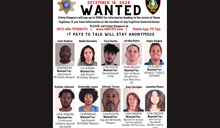 Tarrant County Sheriff Seeks Public's Help to Locate Violent Offenders, Rewards Offered for Information