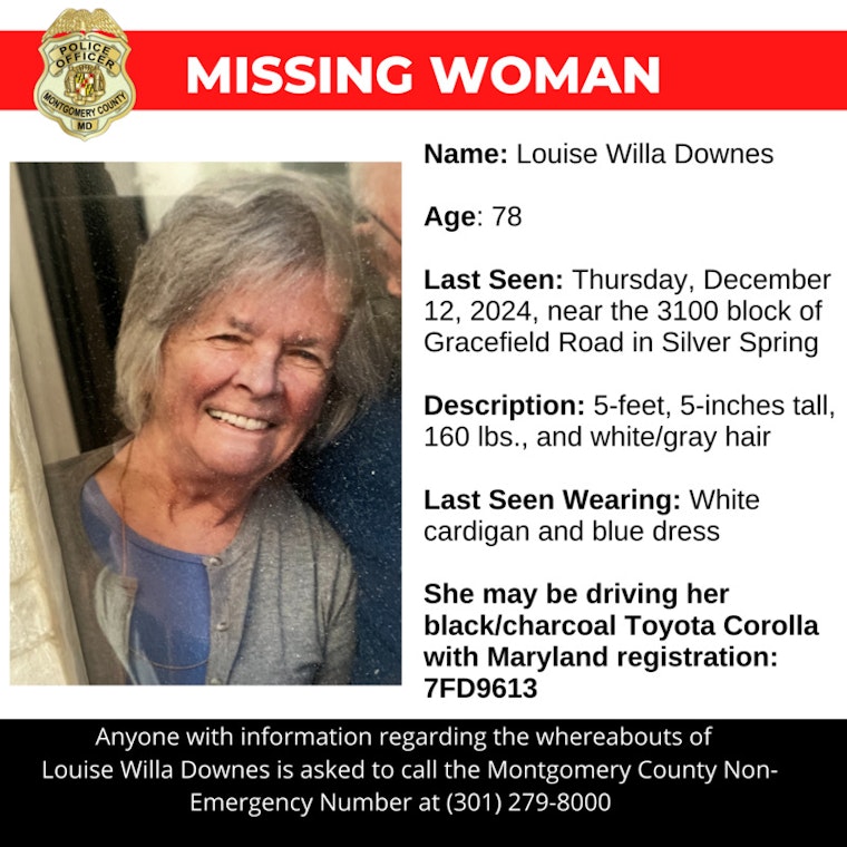 Urgent Search for Missing 78-Year-Old Louise Willa Downes in Silver Spring