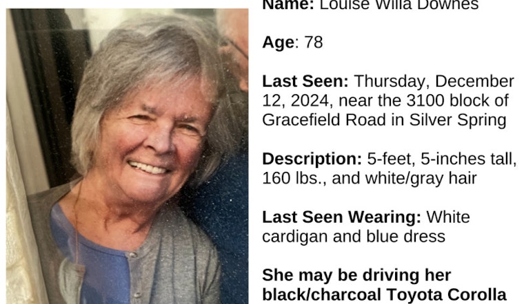 Urgent Search for Missing 78-Year-Old Louise Willa Downes in Silver Spring