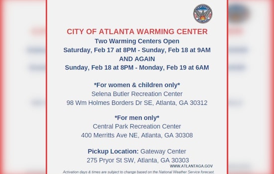 Atlanta Opens Gender-Specific Warming Centers to Combat Cold, Offers Transport Aid