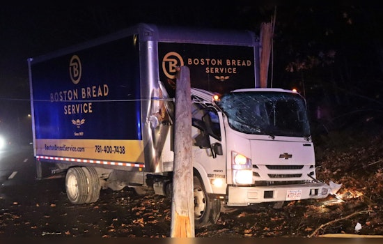 Bread Delivery Truck Crashes into Utility Pole in Hingham, Driver Cited by Police