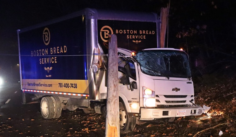 Bread Delivery Truck Crashes into Utility Pole in Hingham, Driver Cited by Police