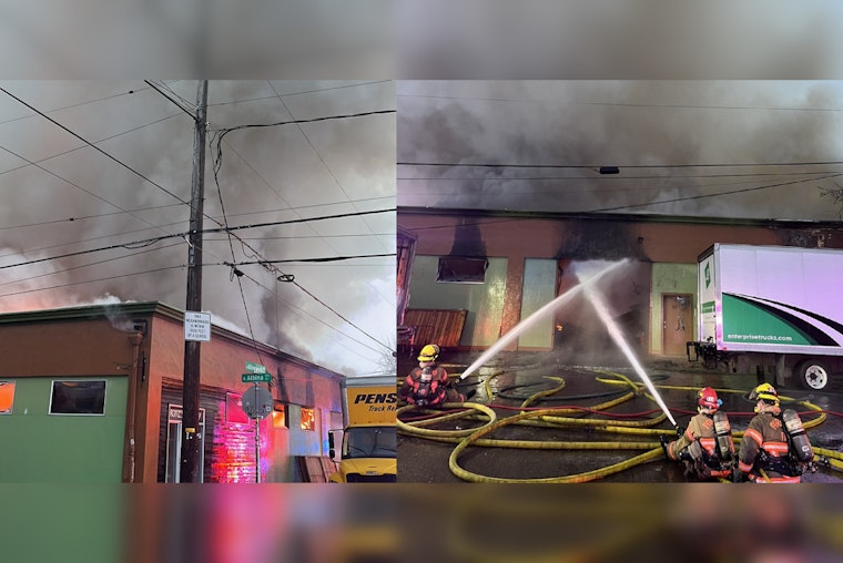 Commercial Blaze Engulfs Portland Warehouse, Prompting Swift Response from Firefighters