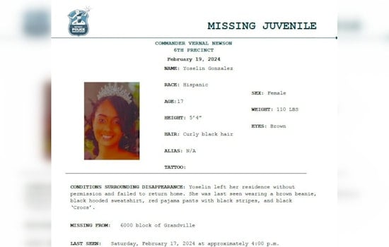 Detroit Police Seek Public's Help in Locating Missing Teen Yoselin Gonzalez Since Feb 17