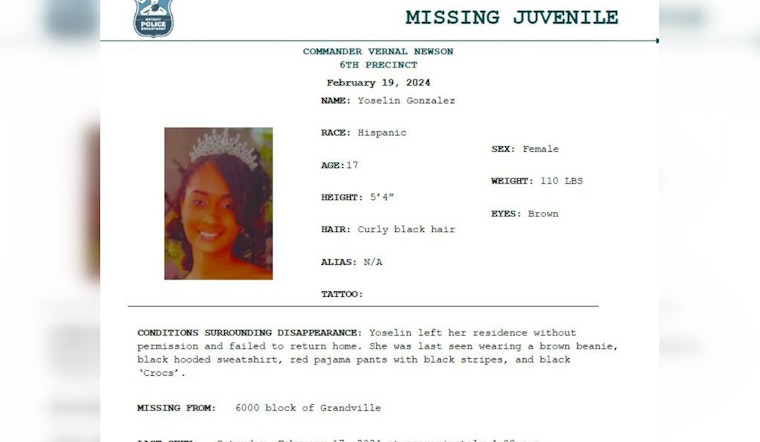 Detroit Police Seek Public's Help in Locating Missing Teen Yoselin Gonzalez Since Feb 17