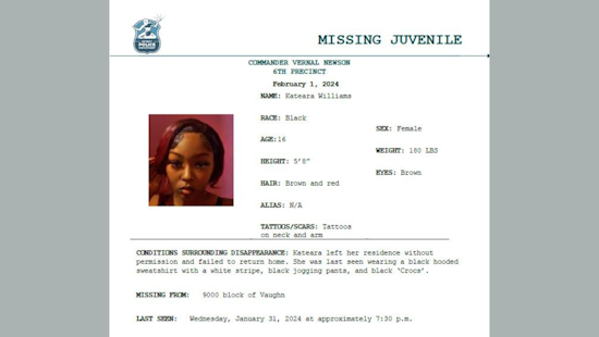 Detroit Police Seek Public's Help in Search for Missing Teen Kateara Williams