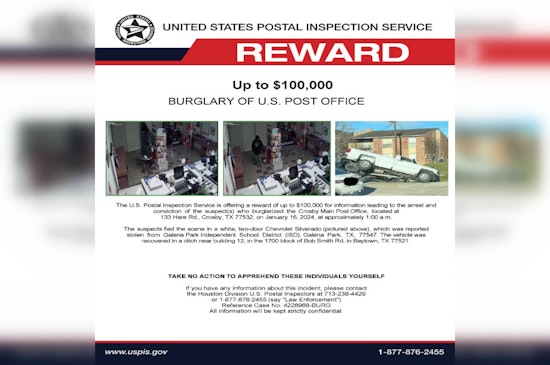 $100,000 Reward Offered for Leads on Crosby Post Office Burglary, USPS Battles Houston Backlogs