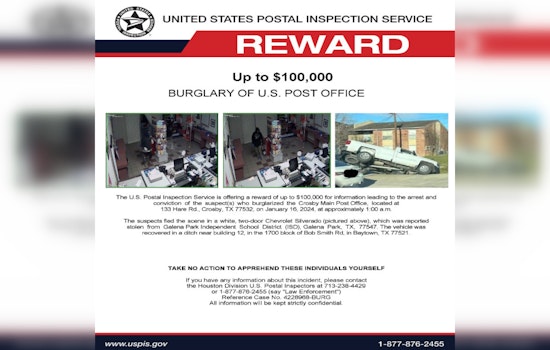 $100,000 Reward Offered for Leads on Crosby Post Office Burglary, USPS Battles Houston Backlogs