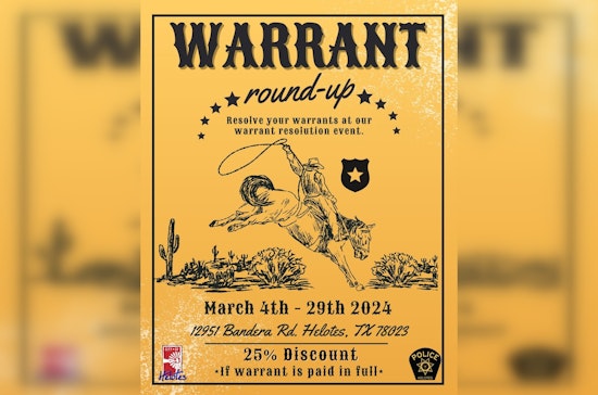  Helotes Police Host Warrant Round-Up Event, Offering 25% Discount to Settle Legal Debts