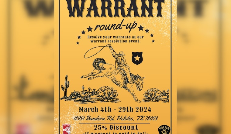 Helotes Police Host Warrant Round-Up Event, Offering 25% Discount to Settle Legal Debts