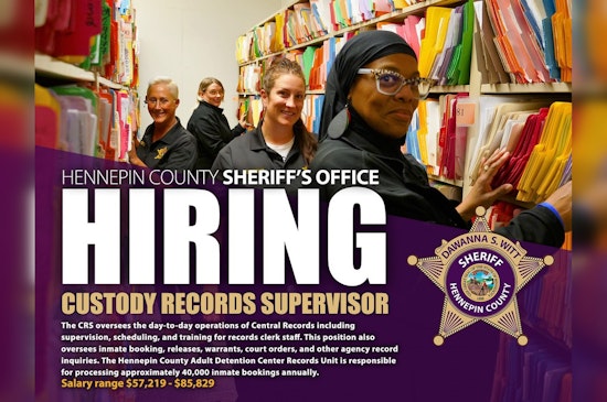Hennepin County Sheriff's Office Seeks Custody Records Supervisor for Downtown Minneapolis Duties