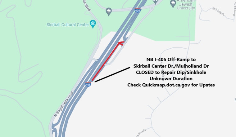 LA Commuters Face Indefinite 405 Freeway Off-Ramp Closure at Skirball Center Due to Sinkhole