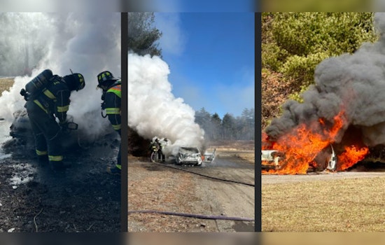 Lakeville Firefighters Tame Car Blaze on Tyler's Way, Overcome Muddy Terrain to Avert Disaster