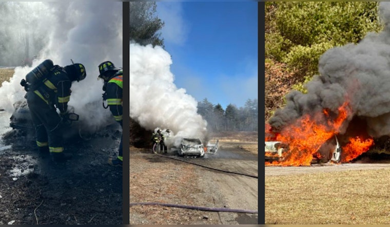 Lakeville Firefighters Tame Car Blaze on Tyler's Way, Overcome Muddy Terrain to Avert Disaster