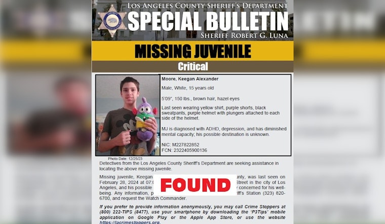 Missing Los Angeles Teen Keegan Alexander Moore Found Safe; Community and Authorities Breathe Sigh of Relief