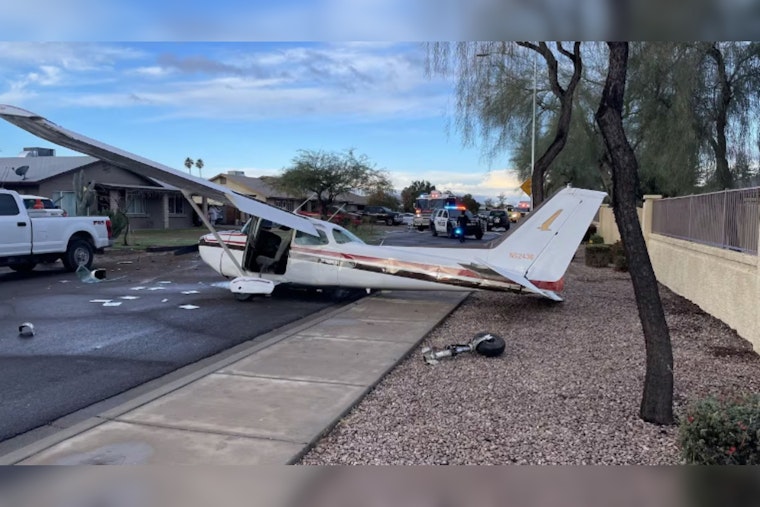 No Injuries as Cessna Makes Emergency Landing on Goodyear Street, Striking Parked Car