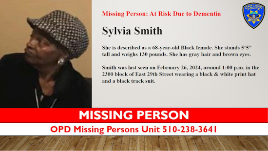 Oakland Police Issue Silver Alert for Missing Elderly Woman with Dementia