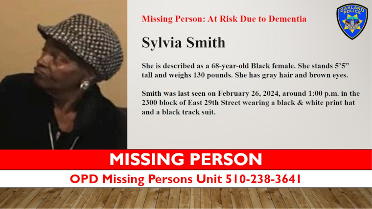 Oakland Police Issue Silver Alert for Missing Elderly Woman with Dementia