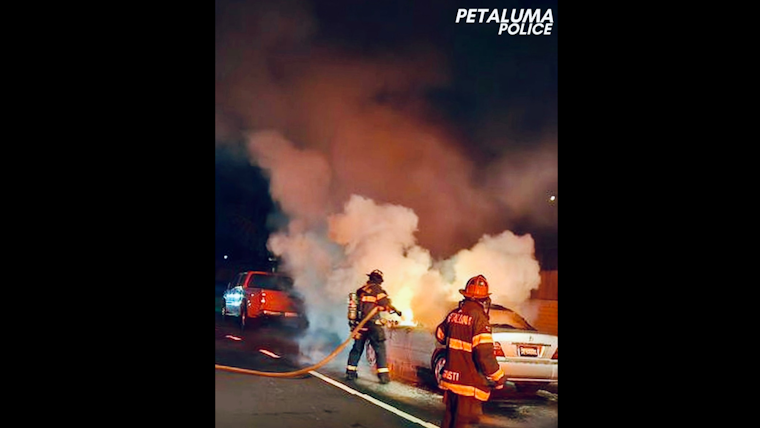 Petaluma Police Investigate Suspected Arson After Car Engulfed in Flames on McDowell Boulevard
