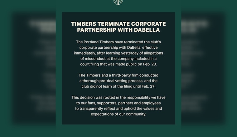 Portland Timbers Cut Ties with Shirt Sponsor DaBella Amid CEO Misconduct Allegations