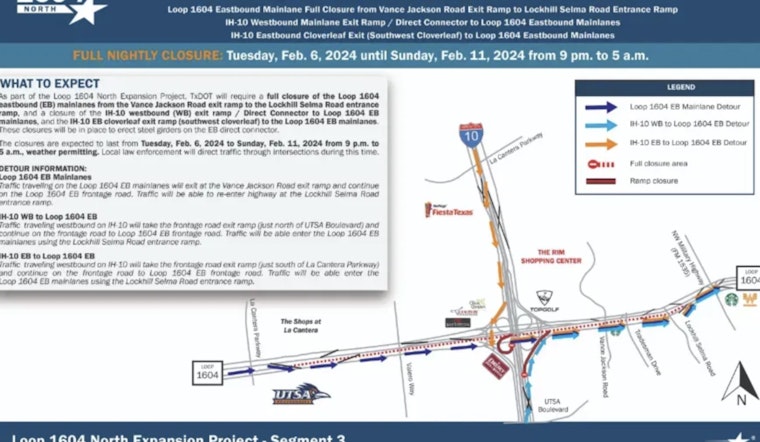 San Antonio Alert, Loop 1604 Eastbound Closures for Construction Until Sunday
