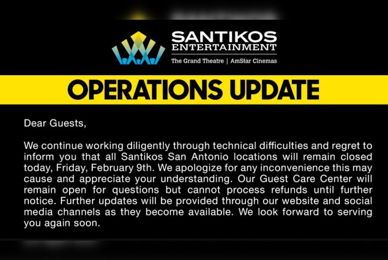 San Antonio's Santikos Theaters Remain Closed for Second Day Amid Technical Troubles
