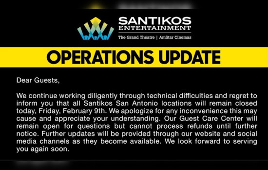 San Antonio's Santikos Theaters Remain Closed for Second Day Amid Technical Troubles