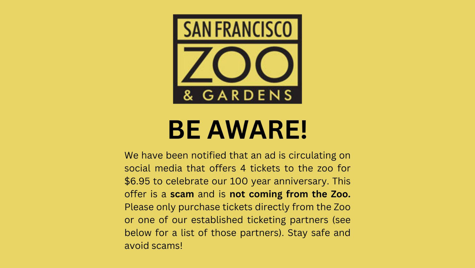 San Francisco Zoo Exposes Social Media Ticket Scam, Urges Direct