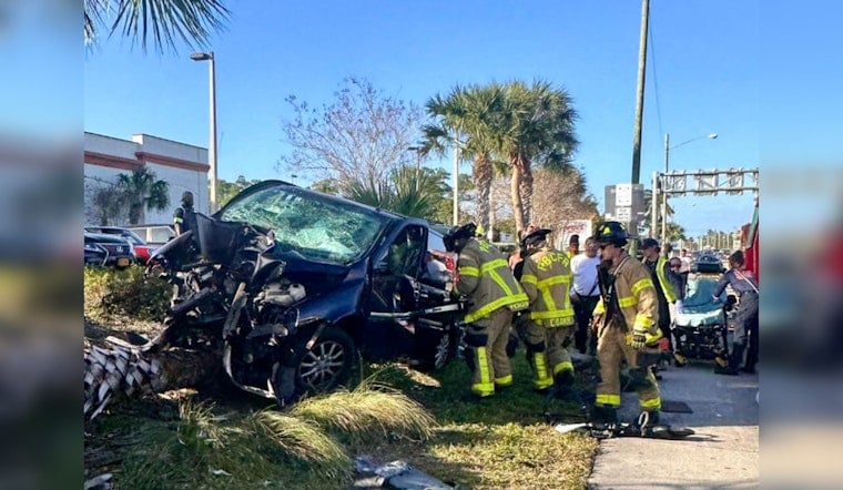 Three Hospitalized After Violent Collision with Tree in West Palm Beach, Investigation Underway