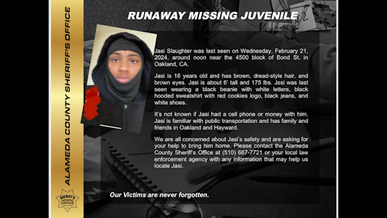 Urgent Search Underway for Missing Teenager Last Seen in Oakland, Alameda County Sheriff's Office Seeks Public's Help