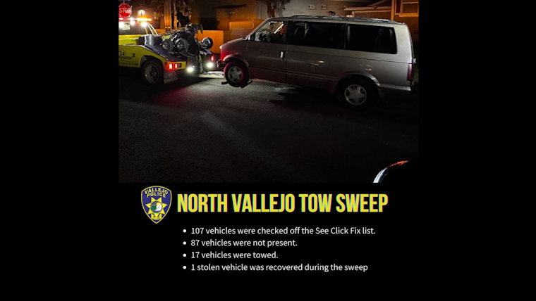 Vallejo Police Tackle Illegal Parking, Tow 17 Vehicles in North Vallejo Clean-Up Operation
