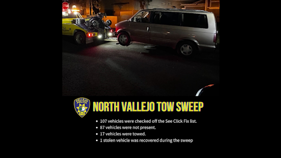 Vallejo Police Tackle Illegal Parking, Tow 17 Vehicles in North Vallejo Clean-Up Operation
