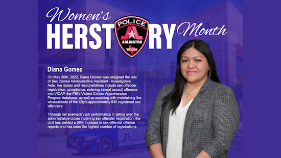 Arlington Police Department Celebrates Investigative Aide Diana Gomez During Women's History Month