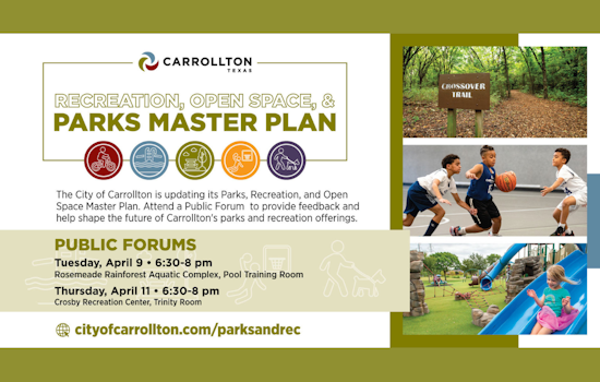 Carrollton Seeks Public Input on Parks' Future, First Forum at Rosemeade Rainforest on April 9