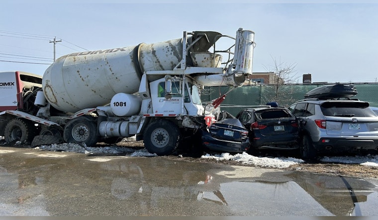 Cement Truck Driver Hospitalized After Striking Over a Dozen Parked Cars on I-93 in Concord