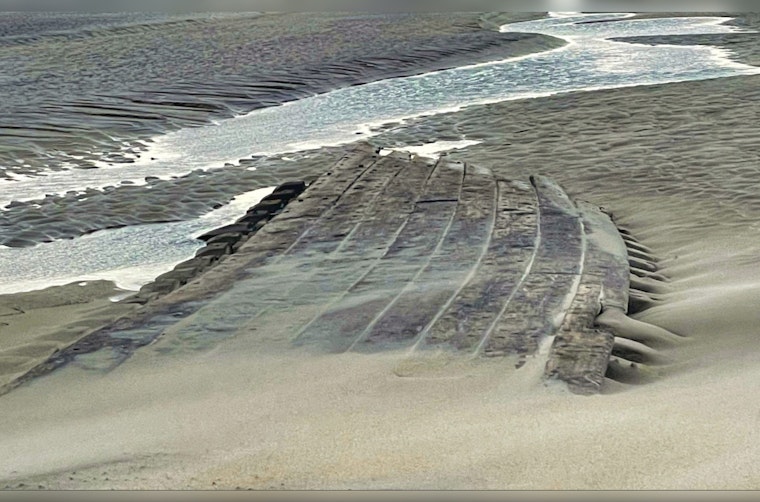 Century-Old Shipwreck Ada K. Damon Exposed on Ipswich Beach by King Tide