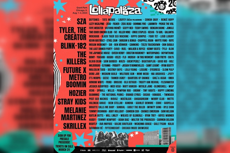Chicago's Lollapalooza 2024 Lineup Unveiled: Blink-182, The Killers, SZA to Headline Historic 20th Anniversary in Grant Park