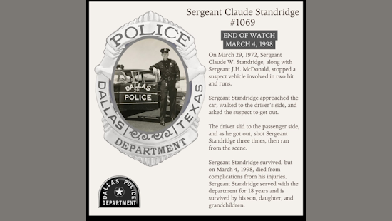 Dallas Police Department Honors Late Sergeant Claude Standridge in Touching Social Media Tribute