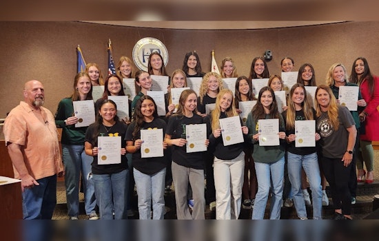 Edison High's Girls Soccer Team Celebrated for Sunset-Wave League Victory at Mayor's Spotlight Awards in Huntington Beach