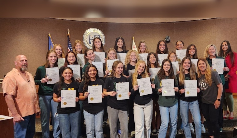 Edison High's Girls Soccer Team Celebrated for Sunset-Wave League Victory at Mayor's Spotlight Awards in Huntington Beach