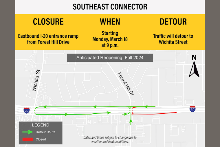 Forest Hill Drivers Navigate Detours as Eastbound I-20 Ramp Closes Until Fall 2024 for Road Improvements