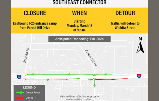 Forest Hill Drivers Navigate Detours as Eastbound I-20 Ramp Closes Until Fall 2024 for Road Improvements