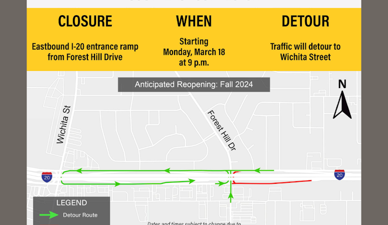 Forest Hill Drivers Navigate Detours as Eastbound I-20 Ramp Closes Until Fall 2024 for Road Improvements