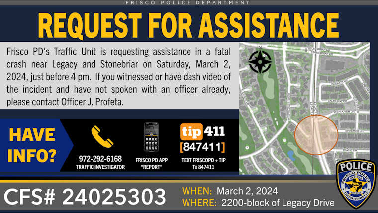 Frisco Police Seek Witnesses to Fatal Intersection Crash in Legacy and Stonebriar