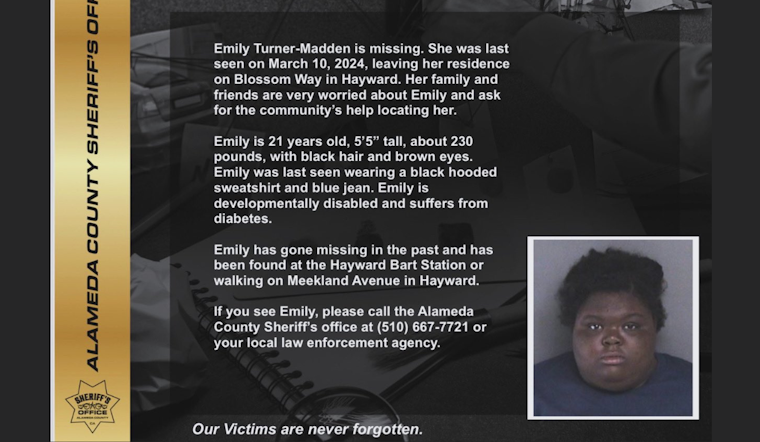 Hayward Resident Emily Turner-Madden Located Safely After Intensive Search Efforts by Alameda County Sheriff's Office