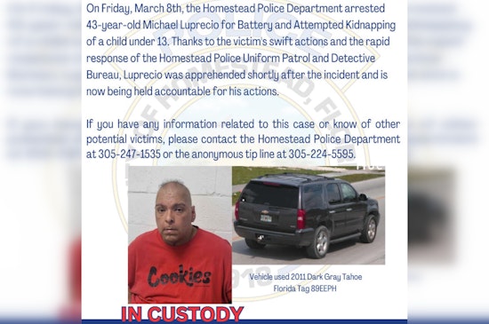 Homestead Man Charged with Attempted Kidnapping of Teen Girl and Battery
